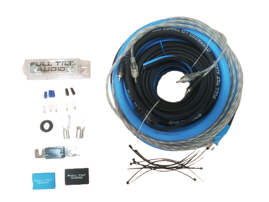 LIMITED EDITION: Full Tilt 1/0 Gauge AWG Light Blue/Black Amplifier/Amp Wire Kit