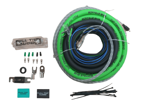 Full Tilt 1/0 Gauge AWG Lime Green/Black Amplifier/Amp Wire Kit - Showtime Electronics