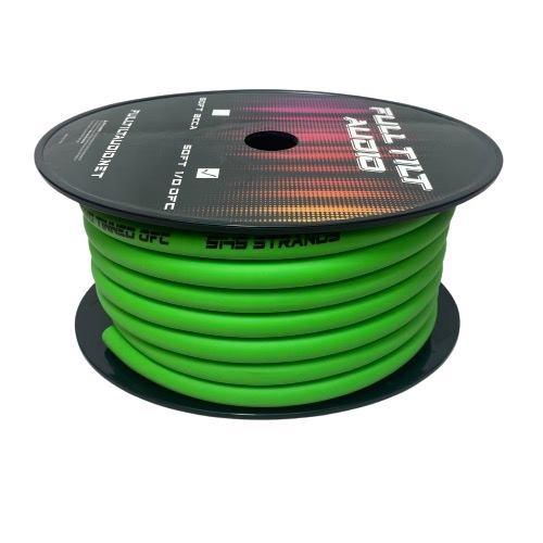 Full Tilt 1/0 LIME GREEN 50' Tinned OFC Oxygen Free Copper Power/Ground Cable/Wire - Showtime Electronics