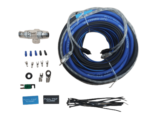 Full Tilt 4 Gauge AWG Blue/Black Amplifier/Amp Wire Kit - Showtime Electronics