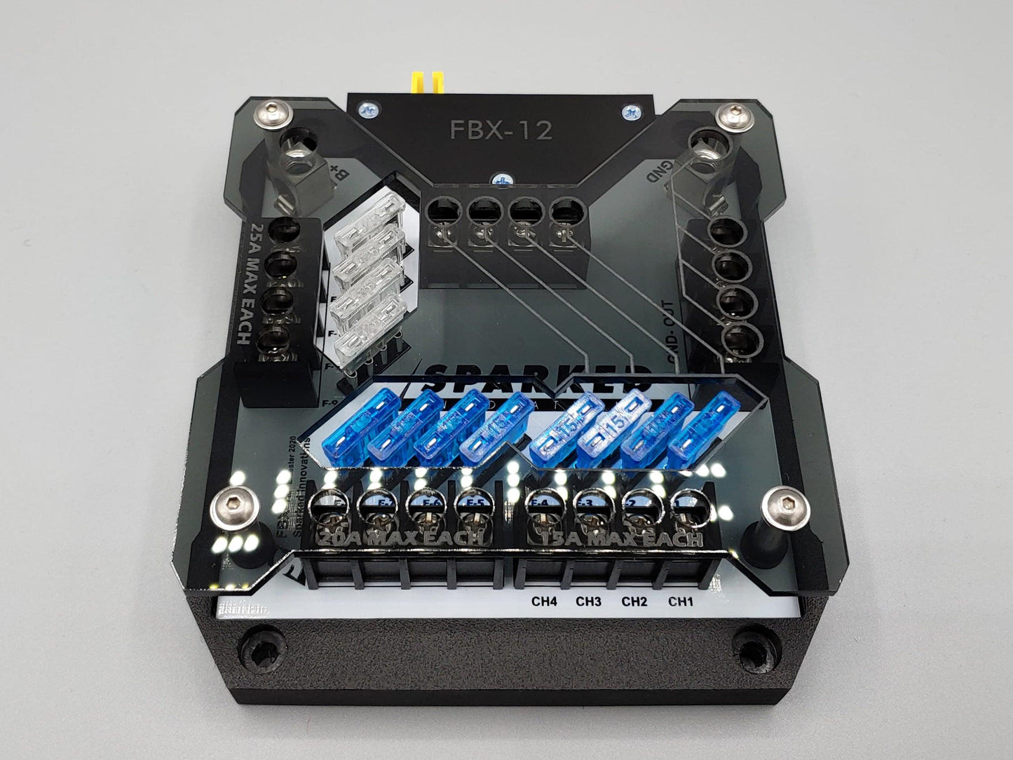 Sparked Innovations FBX-12 12 Circuit ATC Blade Fuse Block with Negative Bus and Cover - Showtime Electronics