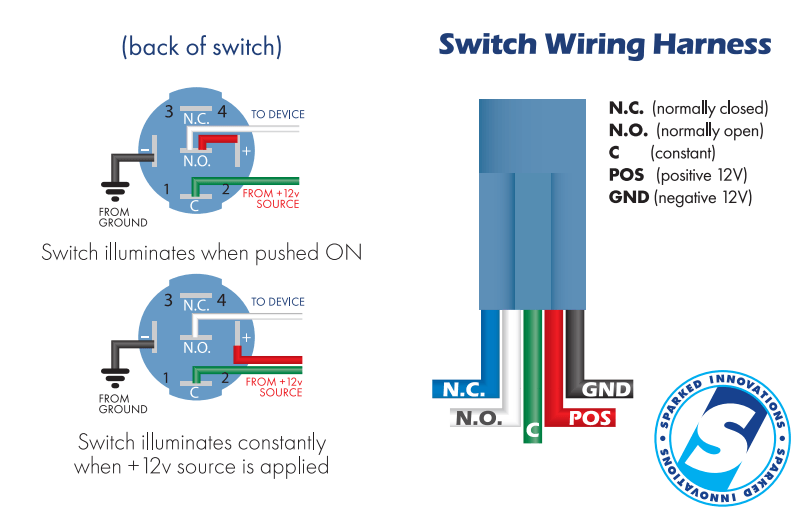 Sparked Innovations Latching Aluminum Push Button Switches - Showtime Electronics