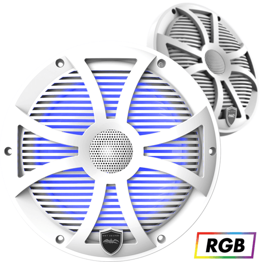 Wetsounds REVO 8-SW-W 8" 300W Marine/Boat RGB Coaxial Speakers+White XS Grills - Showtime Electronics