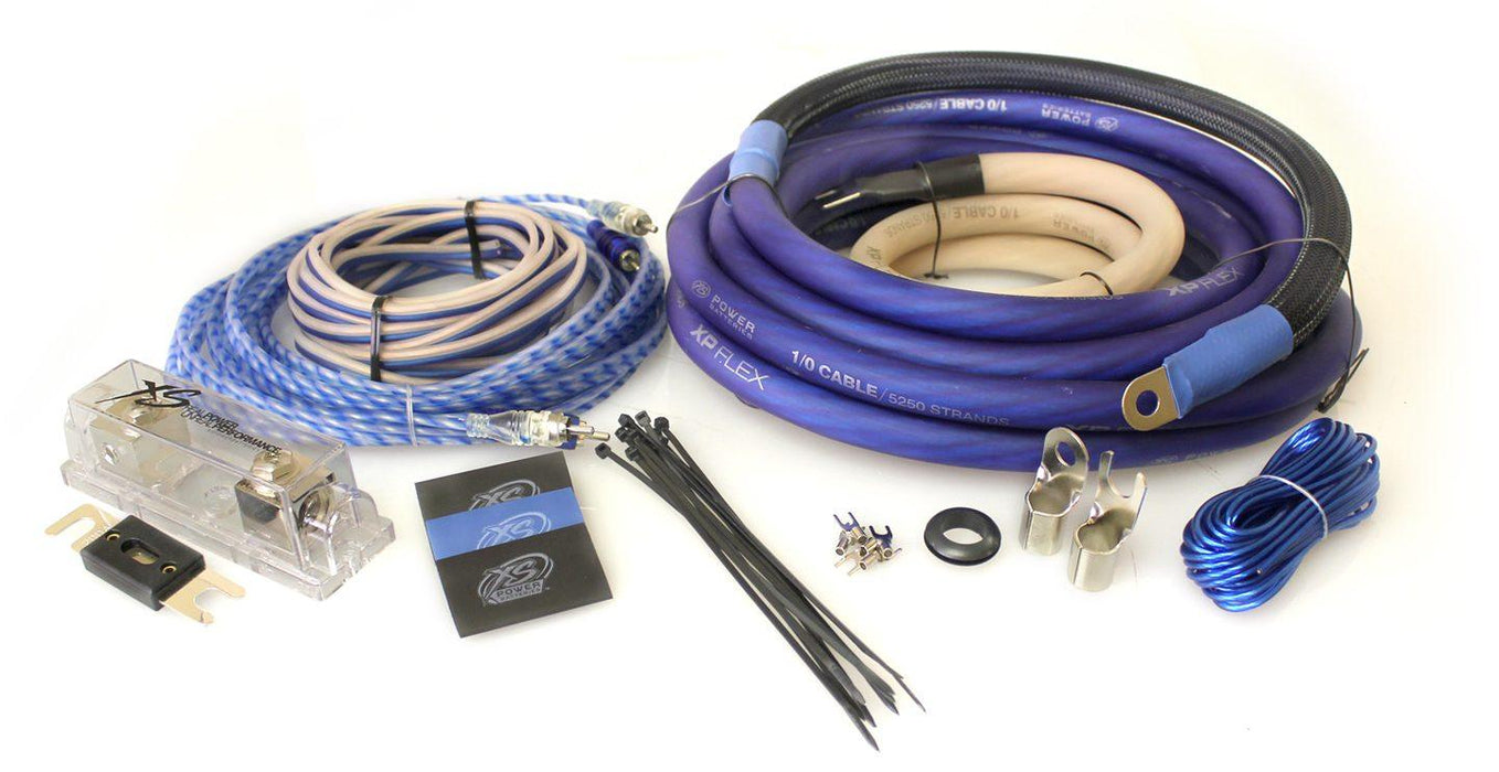 XS Power AKXP0-1 Blue/Black Mini-ANL 1/0 AWG Gauge Amplifier/Amp Wire Kit + 1 RCA - Showtime Electronics
